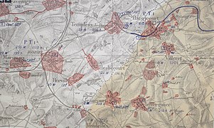 Carte montrant les destructions de Roisel lors de la guerre 1914-1918.