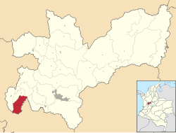 Location of the municipality and town of Belalcázar, Caldas in the Caldas Department of Colombia.