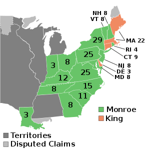 Kort over, hvem, der har vundet hvilke stater (orange=King, grøn=Monroe, grå=territorier/hævdede territorier)