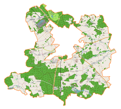 Mapa konturowa gminy wiejskiej Lubin, blisko centrum na lewo znajduje się punkt z opisem „Pałac w Krzeczynie Wielkim”