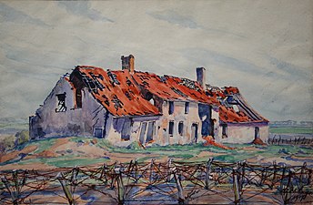 La Maison bombardée (1917), aquarelle sur carton, 26 × 39 cm, localisation inconnue.