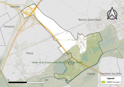 Carte de la ZNIEFF de type 2 sur la commune.