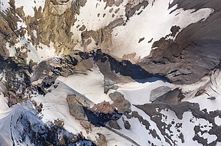 Early summer panorama of aerial photos of the mountain's crater.