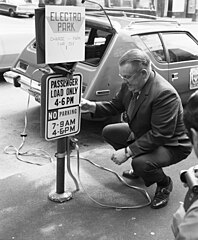 Charging station with NEMA connector for electric AMC Gremlin used by Seattle City Light in 1973[91]