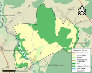 Carte en couleurs présentant l'occupation des sols.