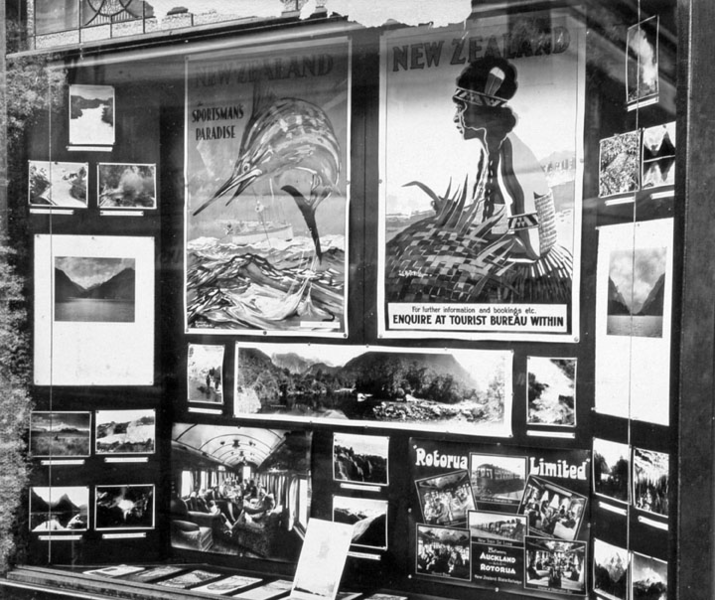 File:Queensland State Archives 2453 New Zealand promotion in a window display at the Government Tourist Bureau Brisbane November 1930.png