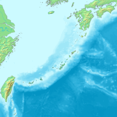 Mapa konturowa prefektury Okinawa, w centrum znajduje się punkt z opisem „Aguni”