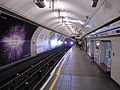 A London Underground 2009 Stock arriving at King's Cross St Pancras tube station.