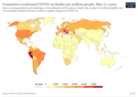 每百萬人死亡人數（2020年3月19日）[4]