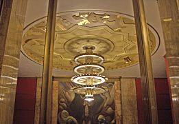 Art deco chandelier in Music Hall.