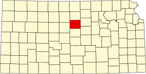 Map of Kansas highlighting Lincoln County