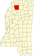 Kort over Mississippi med Panola County markeret