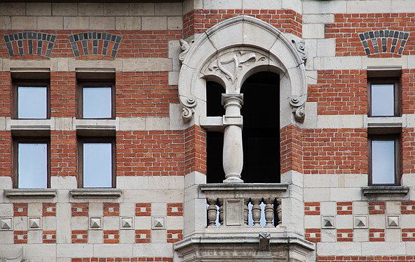 A balcony of the house "In de sterre, de zonne, de mane" in Berchem, Belgium