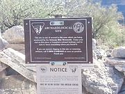 U.S. Bureau of Land Management Marker on Indian Mesa. The marker warns that removal of artifacts is strictly forbidden by Federal Law.