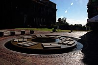 The Oracle Fountain next to the Department of Mathematics Building; inspired by the I Ching trigrams on the Taoist sun disc