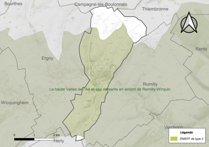 Carte de la ZNIEFF de type 2 sur la commune.