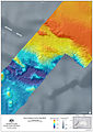 A closer comparison (near Broken Ridge) of bathymetric data collected between June-September 2014 (color) contrasted with previously available data (grey)/Perbandingan yang lebih dekat (berhampiran dengan Broken Ridge) menggunakan data batimetri dikumpulkan antara bulan Jun-September 2014 (berwarna) dengan data yang tersedia sebelum ini (kelabu)/2014年6到9月收集的海洋测深调查数据（彩色），与之前的数据（灰色）更仔细的对比。于（印度洋）布罗肯海岭附近