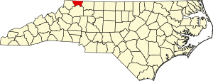 Map of North Carolina highlighting Alleghany County