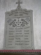 Plaque combattants morts pour la France 1914-1918.