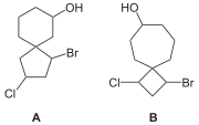 1-Bromo-3-chlorospiro[4.5]decan-7-ol, and '1-bromo-3-chlorospiro[3.6]decan-7-ol.
