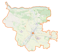 Mapa konturowa powiatu sochaczewskiego, po prawej nieco u góry znajduje się punkt z opisem „Lasocin”