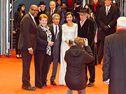 With the cast and director at the premiere of the movie Two Men in Town (7 February 2014)