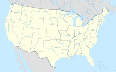Mapa konturowa Stanów Zjednoczonych, na dole po prawej znajduje się punkt z opisem „Centrum KosmiczneJohna F. Kennedy’ego”