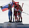 Women's downhill podium