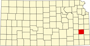 Map of Kansas highlighting Allen County