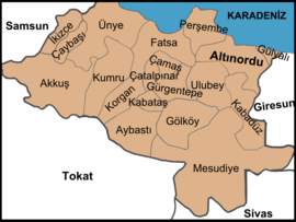 Map showing Çaybaşı District in Ordu Province