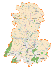 Mapa konturowa gminy Kondratowice, na dole po prawej znajduje się ikonka pałacu z opisem „Pałac w Lipowej”