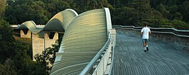 De Henderson Waves voetgangersbrug in een van de parken van Bukit Merah