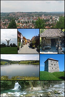 Valjevo panoramic view, Stjepan Filipović monument, Tešnjar, Old water mill, Petnica Lake, Nenadović Tower, River Gradac.
