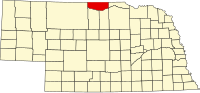 Map of Nebraska highlighting Keya Paha County