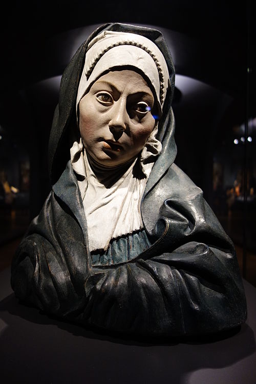 Mater Dolorosa (Our Lady of Sorowes) in the Rijksmuseum Amsterdam. This buste is made, between 1507 and 1510, of teracotta for Margaret of Austria. The buste is attributed to Pietro Torrigiano. Parts of the polychrome are original.