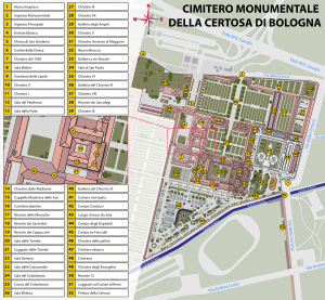 Mappa del cimitero monumentale della Certosa di Bologna