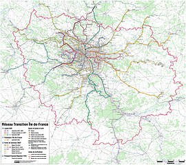 Karte des Regionalverkehrssystems Transilien in der Île-de-France