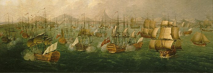 Painting of a naval battle with many ships