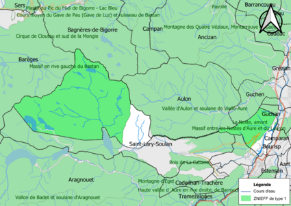 Carte des ZNIEFF de type 1 sur la commune.