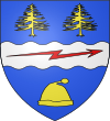 D'azur à la fasce ondée d'argent chargé d'un dard vivré de gueules posé en fasce, la pointe à sénestre, accompagné en chef de deux sapins arrachés d'or et en pointe d'une tuque aussi d'or[10].