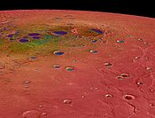 False-color map showing maximum temperatures of north polar region.