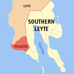 Map of Southern Leyte with Maasin highlighted