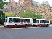 A tourist shuttle bus service in use at Zion National Park