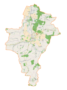 Mapa konturowa gminy Ziębice, w centrum znajduje się punkt z opisem „Pałacyk w Biernacicach”