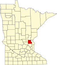 Kort over Minnesota med Isanti County markeret