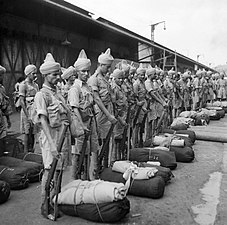 Newly-arrived troops line up in Singapore