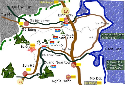 Battle of Ba Gia Territory map in the first day, with military units distribution