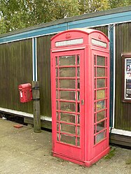 K6 telephone box and GR lamp box at Sandtoft Trolleybus Museum.