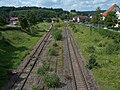 Ausfahrt Dorndorf: links auf dem Hang: Werkbahn (demontiert), Mitte: Feldabahn, rechts: nach Vacha