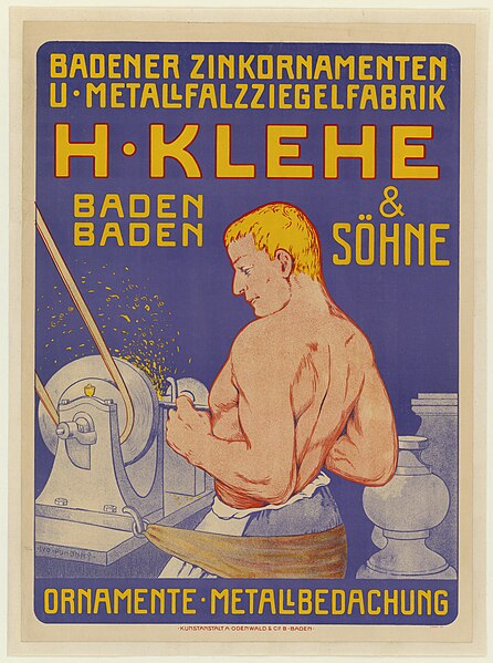 File:Badener Zinkornamenten u - Metallfalzziegelfabrik. H. Klehe & Söhne, Baden Baden. Ornament - Metalllbedachung affiche, Ivo Puhonny.jpg